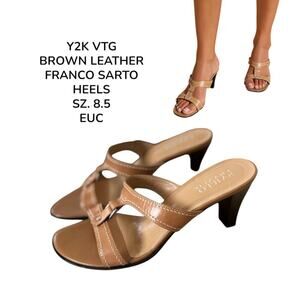 Y2K VTG. TANK LEATHER KITEN HEEL BUCKLE SANDALS FRANCO SARTO 8.5 EUC